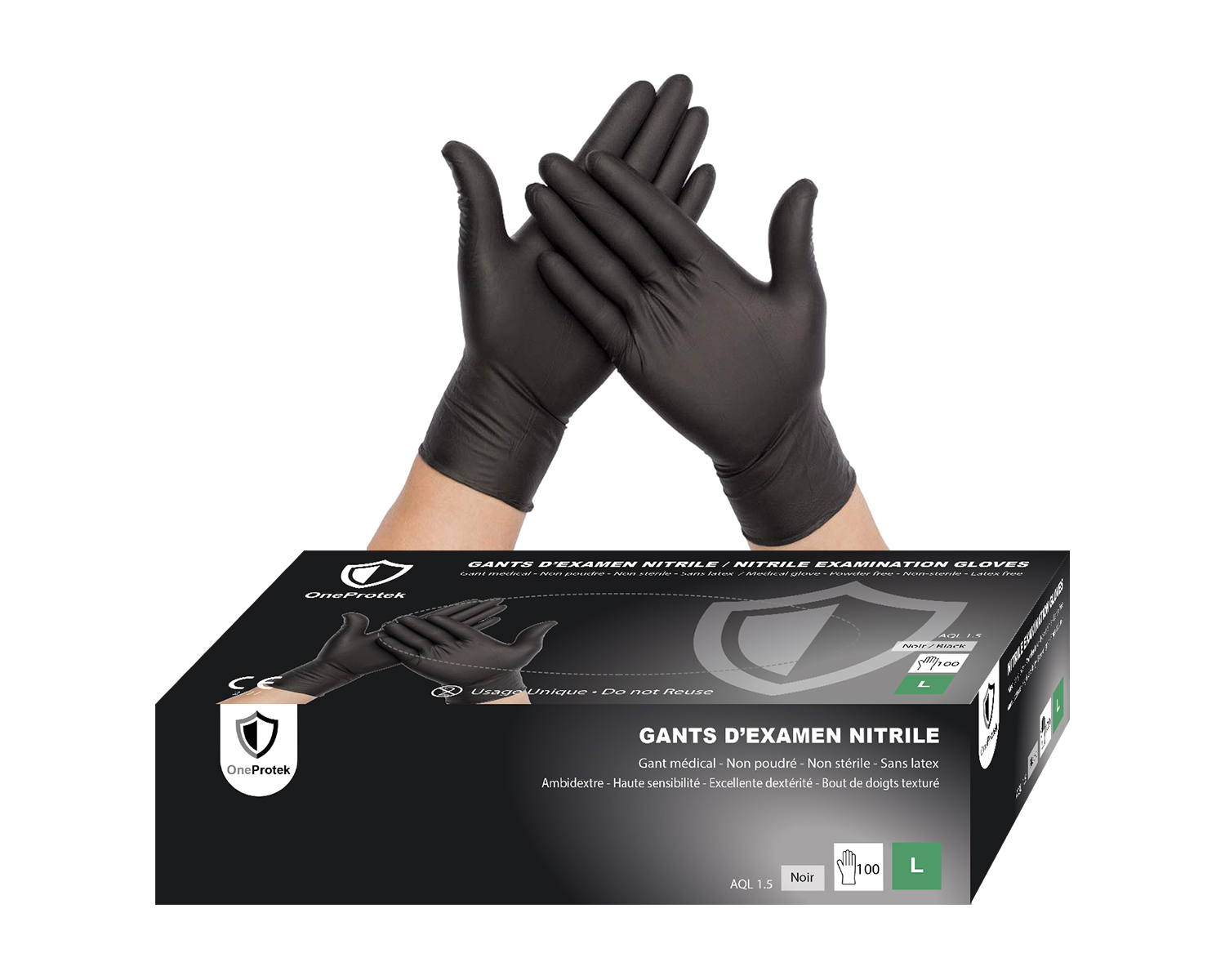 Boîte de 100 Gants d'examen Nitrile - Noir